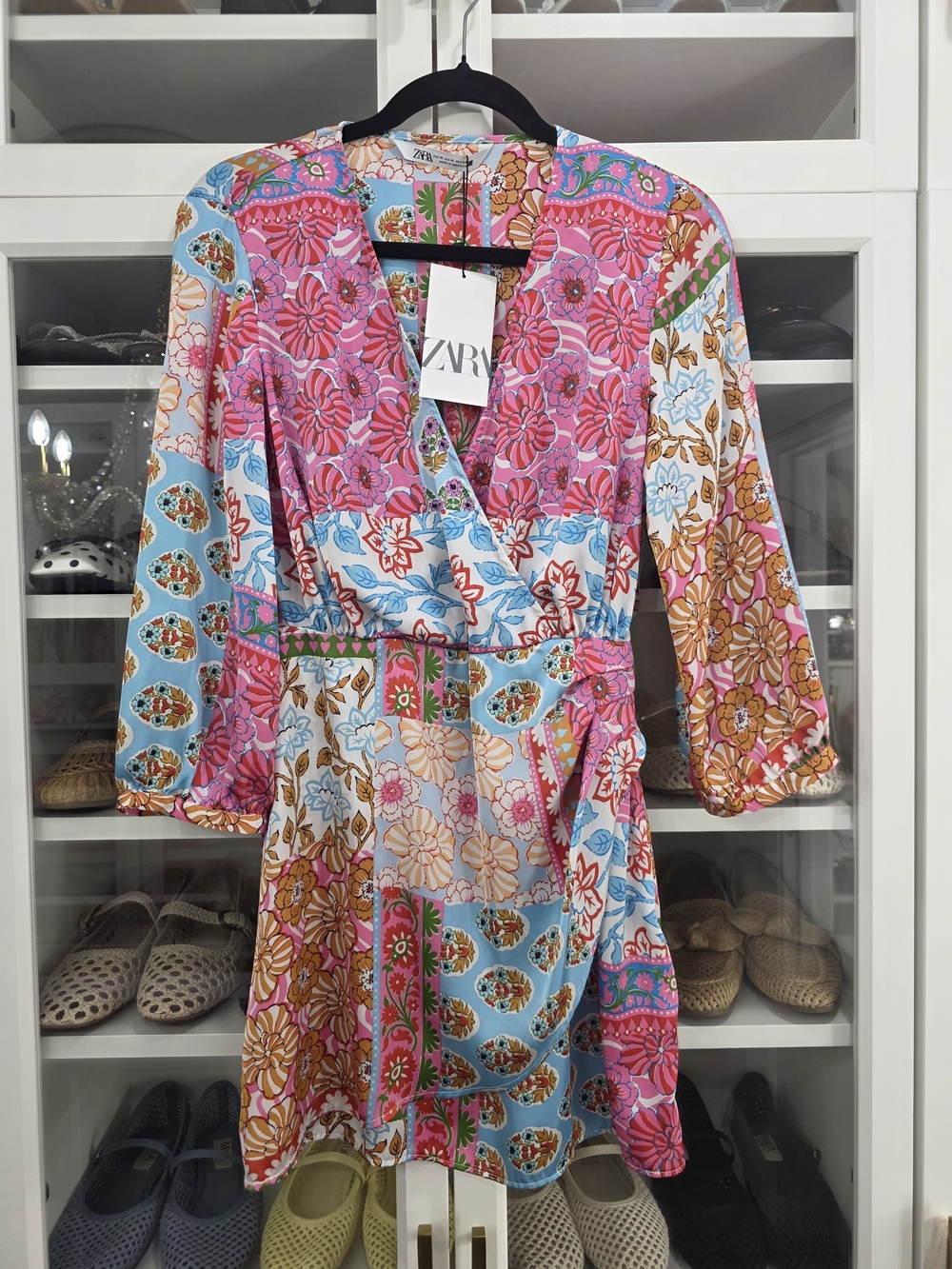 NWT Zara Patchwork Floral Wrap Mini Dress - Picture 3 of 4
